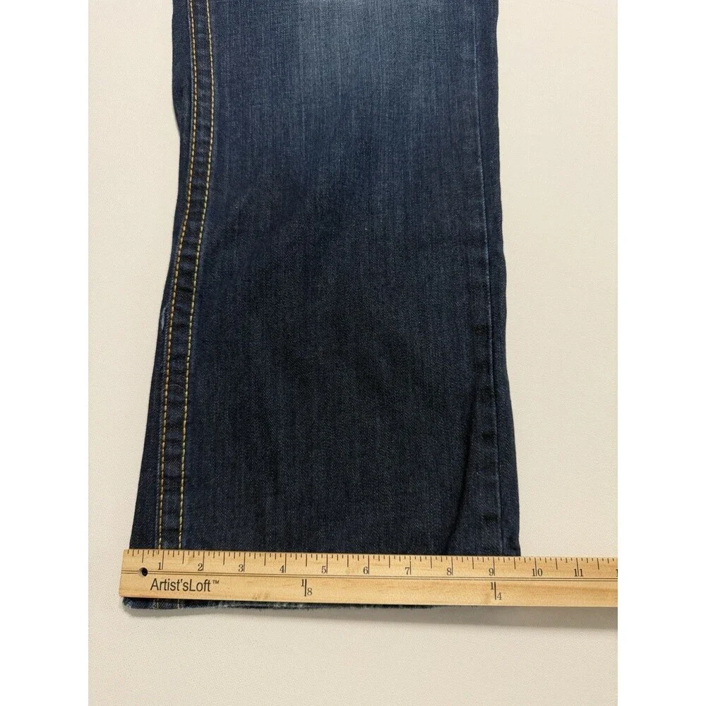 True Religion Ricky Jeans Mens 34x32 Blue Relaxed Straight Zip Fly Stretch Flap
